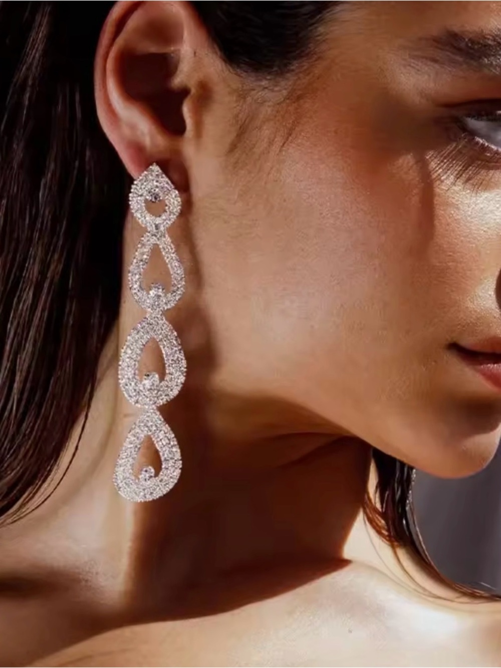Silver Crystal Drop Statement Earrings - Women Jewelry